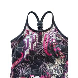Women Athleta Asphalt Pink Gray Paisley Racerback Tank Top Yoga Small Sports bra